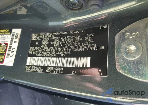 2008 Toyota Sequoia Limited 5.7L V8 z USA, uszkodzony, nr VIN 5TDBY68A58S000487